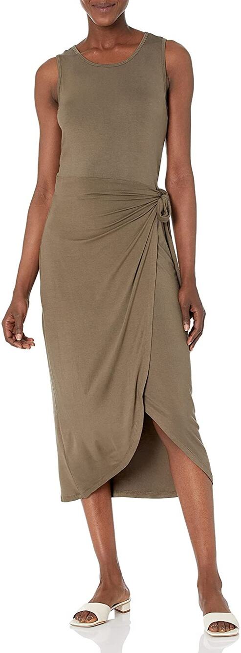 Calvin Klein Midi Sheath Wrap Dress Jersey Knit Stretch Caper Green
